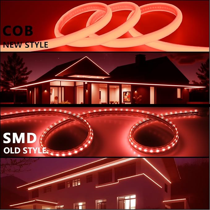 AC 110V COB LED Strip Lights Outdoor Waterproof 65.6ft, Red Super Bright 200W LED Rope Light, IP65 Flexible Cuttable, for Bedroom Garden Commercial House Gaming Room Decor BENLUN