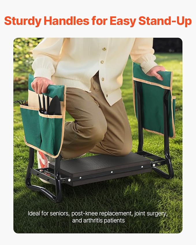 VEVOR Garden Kneeler and Seat, 330 lbs Load Capacity, 8" EVA Wide Pad, Foldable Garden Stool, Kneeling Bench for Gardening with Tool Bag, Gifts for Women, Grandparents, Seniors, Mom and Dad VEVOR