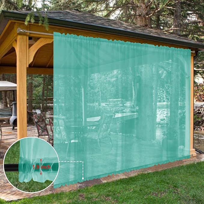 SpaceDresser Waterproof Outdoor Sheer Curtains for Patio - 2 Panels Rod Pocket Indoor Voile Sheer Curtain for Living Room,100W x 96L inch, Turquoise SpaceDresser