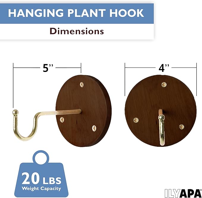 Ilyapa 3 Pack Metal Wall Plant Hangers - 5 Inch Plant Hanger for Indoor - Rustic Brass Finish Hooks for Hanging Plants, Baskets, and Macrame - Indoor Hangers for Plants, Lanterns or Wind Chimes Ilyapa