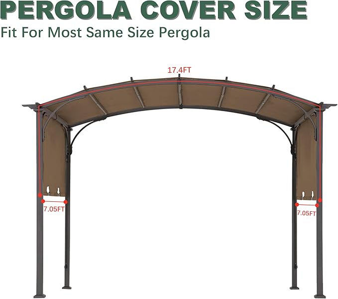 85''x 208'' Universal Doubleton Steel Pergola Replacement Cover for Pergola L-PG080PST, (Brown) Rootora