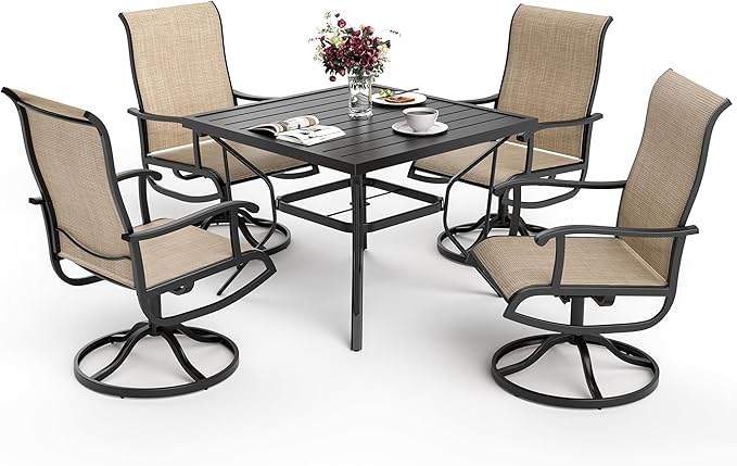 Pamapic Textilene Outdoor Dining Chair 1 Piece, Perfect for Garden, Backyard, Poolside, Patio, Beige Pamapic