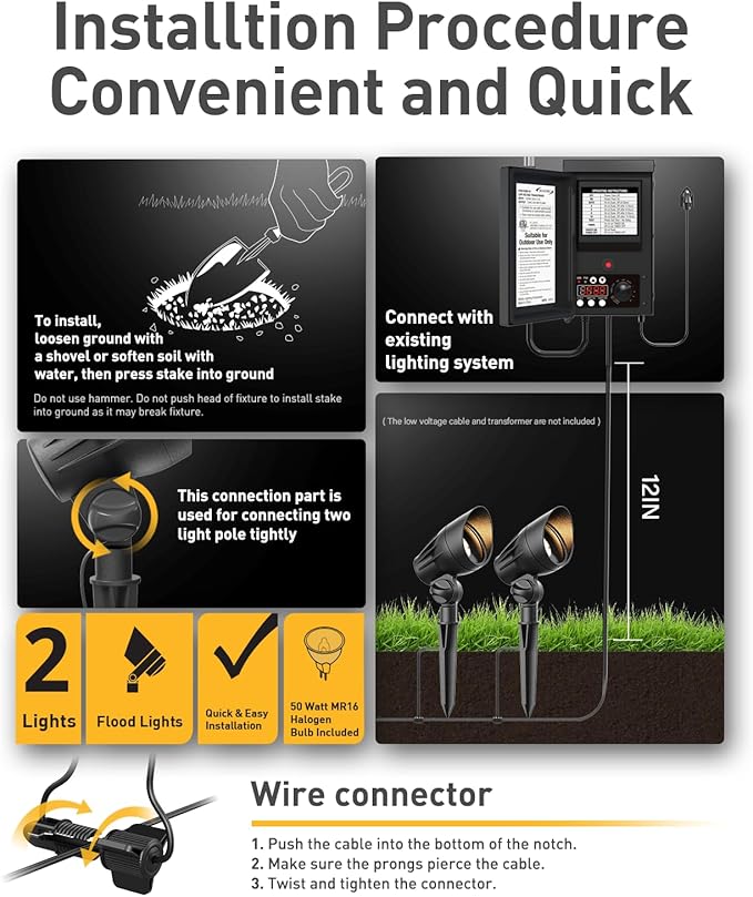 Malibu Landscape Lighting Outdoor 50W Spotlight Waterproof Halogen Floodlight Low Voltage Lights 380Lumen Warm White with Stake for Garden Yard Pathway Lawn Driveway Outdoor Lighting 8301-9601 Rootora