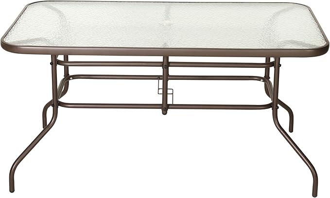 Flash Furniture Tory 31.5" x 55" Rectangular Tempered Glass Metal Table with Umbrella Hole, Bronze FlashFurniture