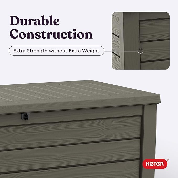 Keter Westwood 150 Gallon Resin Large Outdoor Storage Box for Patio Furniture, Outdoor Cushions, Garden Tools and Pool Floats, Taupe Keter