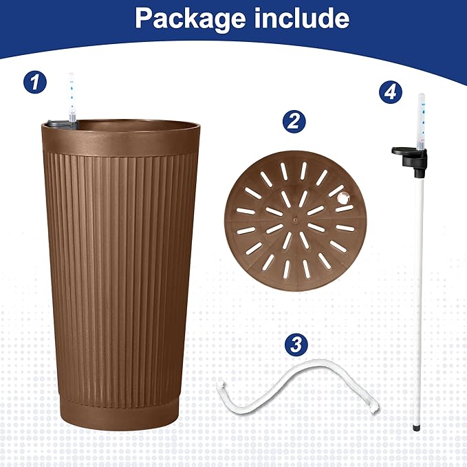 FENCY 2Pack 24IN Self Watering Planter for Indoor Plants, Plastic Large Planter for Outdoor Plants, Water Level Indicator& Spacious Reservoir Flower Planter Decorative(Brown) FENCY