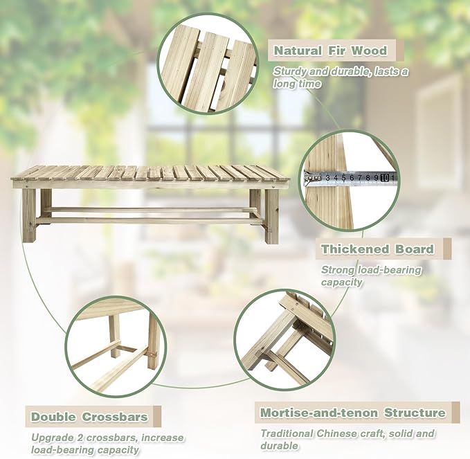 Outdoor Garden Bench, 3-Person Wood Patio Bench Weatherproof Outdoor Backless Bench, Anti-Corrosion and Anti-Rust Garden Benches for Garden Lawn Porch Park Backyard (Natural,47.25''/120cm) LSPYYDS