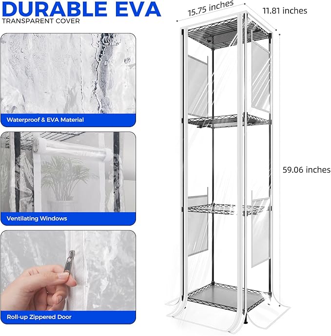Barrina CX83Z Indoor Greenhouse with Grow Light, 4-Tier Corner Plant Stand, 30W Full Spectrum Growing Light Panels, Mini Greenhouse with Tent for Seed Starting, 3/6/12h Timer, 15.7 x 11.8 x 59.1IN Barrina