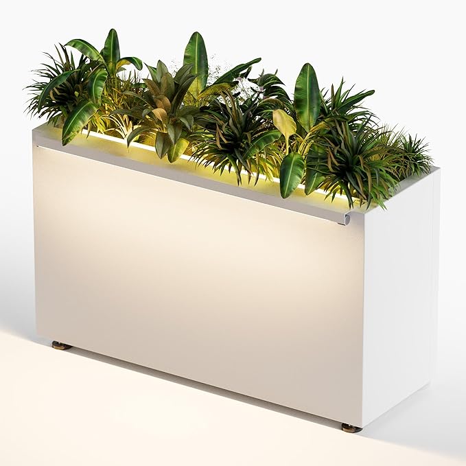 GSK 30" L White LED Metal Planter with Light Outdoor Illuminate Magnetic 3000K Lighting Strips Rectangular Flower Box Rectangle Trough Drainage Holes Indoor Patio Balcony Garden GSK