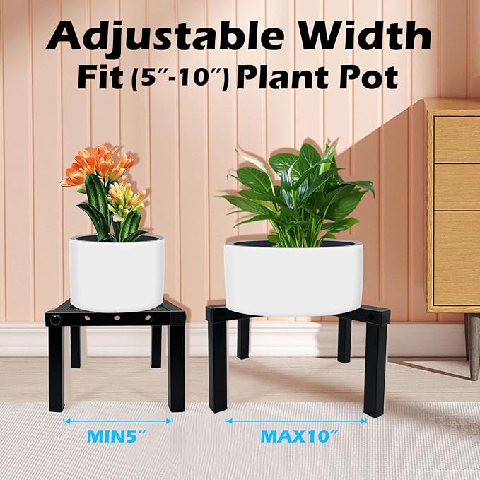 4 Pcs Four Legs Adjustable Metal Plant Stand for 5"-10" Plant Pot – Indoor & Outdoor (Black, 4 Pack) DDPow
