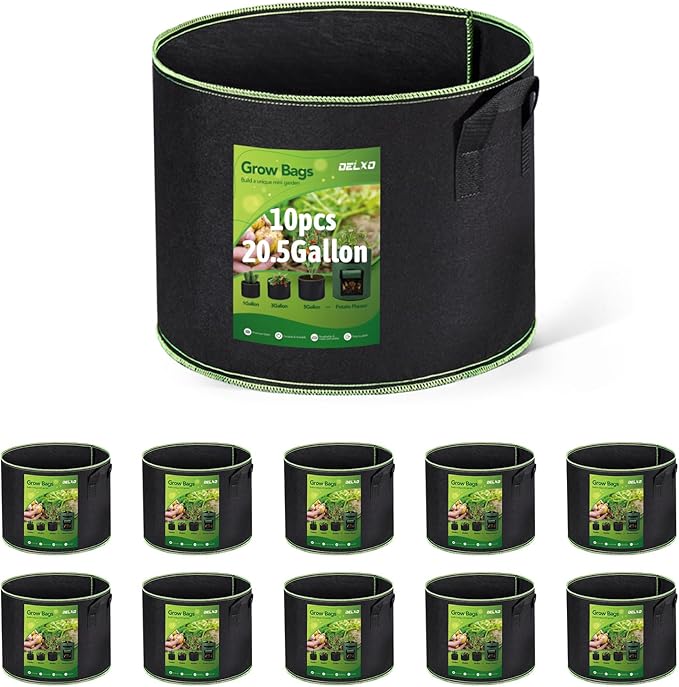 Delxo 10 Pack 20 Gallon Plant Grow Bags Heavy Duty Aeration Fabric Pots Thickened Nonwoven Plant Grow Bags with Handles Delxo