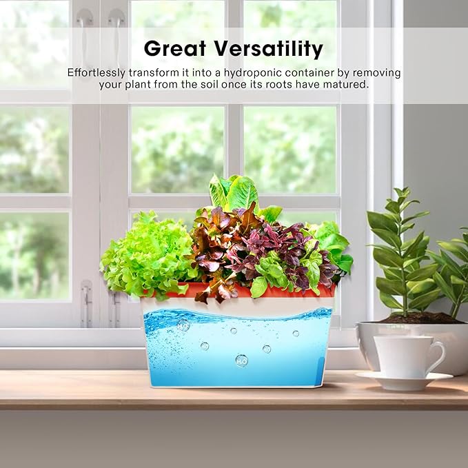 VIVOSUN Self-Watering Planters, 8-Pack 10.5 Inch Compact Rectangular Window Herb Planter Box with 10 PCS Plant Labels, Plant Container for Basil, Flowers, Succulents, Indoor & Outdoor VIVOSUN