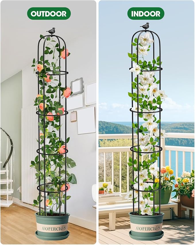6.2ft Garden Obelisk Trellis for Climbing Plants Rustproof Metal Pipe with Heavy Duty Plastic Coated Garden Outdoor Indoor Potted Plant Support for Clematis Vine Jasmine Support MYMULIKEHOME