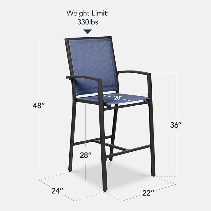 Best Choice Products Outdoor Bar Stools Set of 2, Bar Height, Patio Furniture, All Weather Mesh Design w/Armrest - Black/Navy BestChoiceProducts