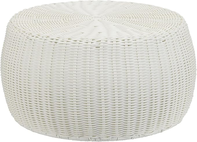 Resin Wicker Storage Stool or Side Table, White HouseholdEssentials