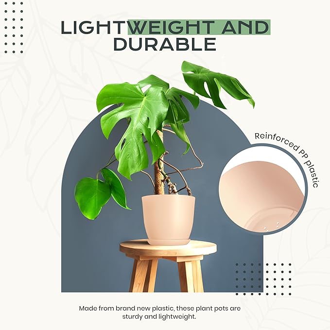 Utopia Home - Plant Pots Indoor with Drainage - 7/6.6/6/5.3/4.8 Inches Home Decor Flower Pots - Plastic Planters for Indoor Plants, Cactus, Succulents Pot (Pink, Pack of 10) UTOPIAHOME
