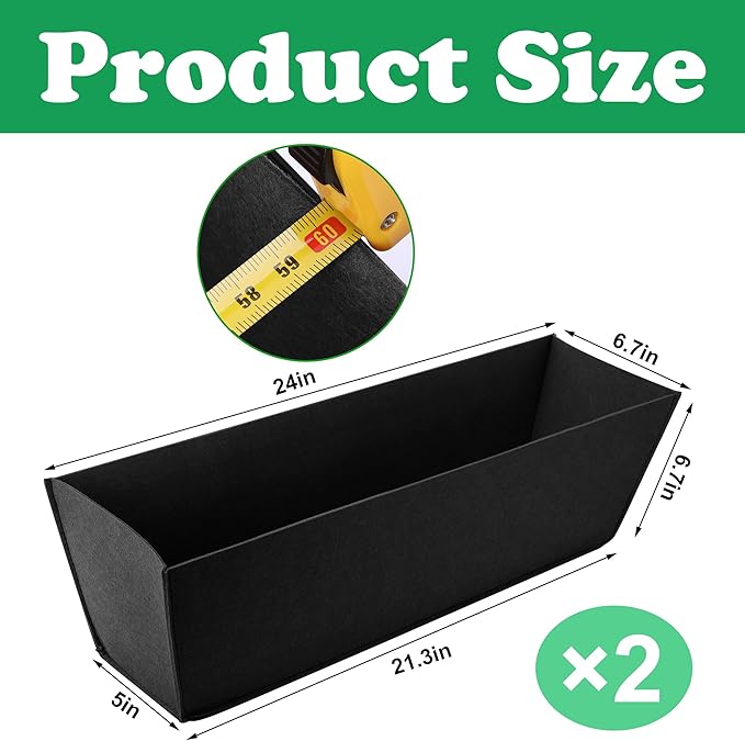 Adnee 2 Pcs 24 Inch Fabric Plant Window Box Liners-Rectangular Non-Woven Planter Basket Liner-Black Felt Flower Hanging Basket for Outdoor Garden Wall Hanging Planter Flower Vegetables Adnee