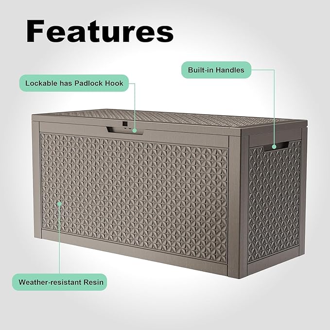 ROJIK Outdoor Storage Housing Deck Box - Waterproof Patio Furniture, Garden Tools, Cushions, Pool Accessories Storage Bench with Lockable Lid and Side Handles (Grey,125 Gal) ROJIK