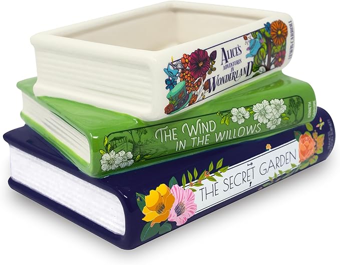 Steel Mill & Co Original Small Book-Shaped Decorative Planter, Ceramic Planter for Home Decor, Cute Bookshelf Accent, Unique Planter for Book Lovers, Alice/Wind in the Willows/Secret Garden SteelMillCo