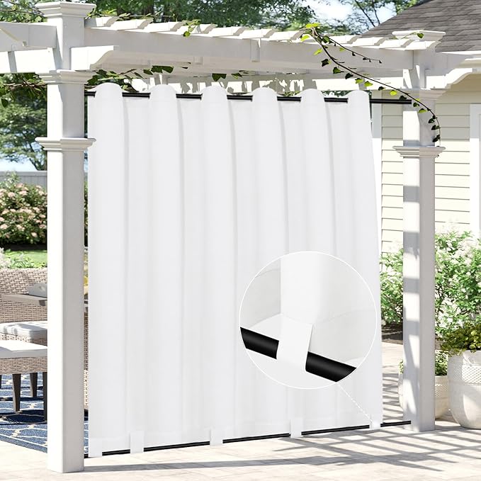 Easy-Going Linen Look Outdoor Curtains Waterproof Windproof Porch Curtains, Soft Thicken Outdoor Privacy Curtains for Patio, Gazebo, Grommet Top and Tab Bottom Drape, 1 Panel, 110x120 inch, White Easy-Going