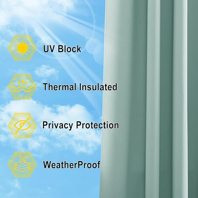 NICETOWN Outdoor Curtains for Patio Waterproof 95 inches Long 2 Panels, Thermal Insulated Sun Blocking Outdoor Drapes Privacy for Porch & Gazebo, UV Protection Outdoor Privacy Shades, Aqua Blue NICETOWN