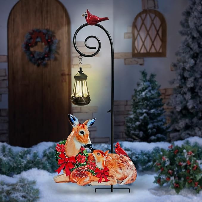 Deer Metal Garden Stake with Solar Lantern,Christmas Decorations Outdoor Waterproof Sloar Lights Outside,Doe and Fawn Outdoor Statue HokfirmHomeDecorGarden