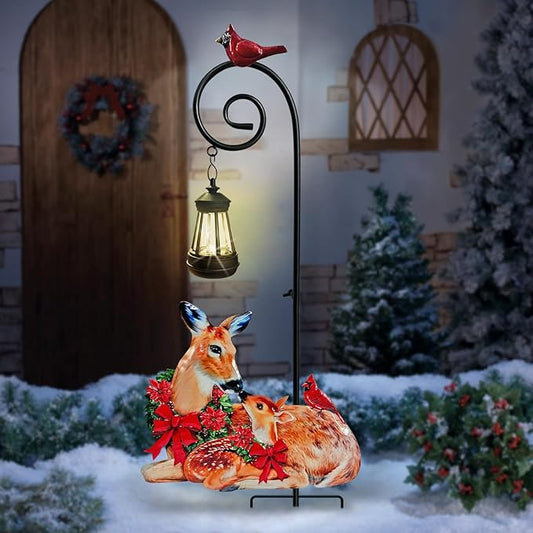 Deer Metal Garden Stake with Solar Lantern,Christmas Decorations Outdoor Waterproof Sloar Lights Outside,Doe and Fawn Outdoor Statue HokfirmHomeDecorGarden
