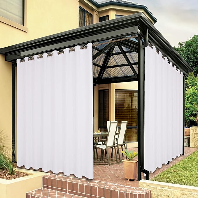 BONZER Outdoor Curtains for Patio Waterproof Thick Privacy Wide Grommet Light Filtering Outside Curtains for Porch Pergola Gazebo Deck, 1 Panel, 110W x 95L inch, White Bonzer