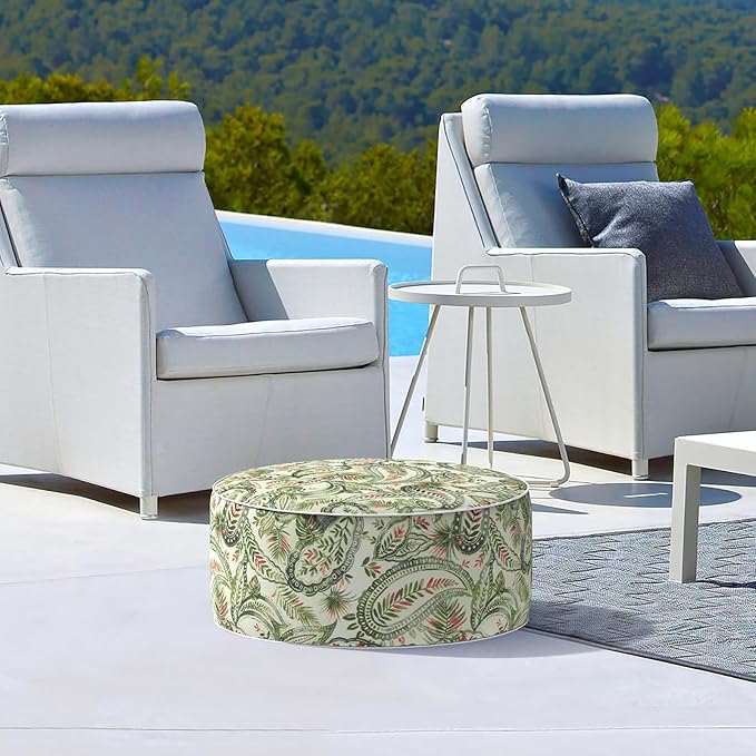 LVTXIII Inflatable Stool Ottoman Footrest with Handle, Decorative Fade-Resistant Foot Stool, Indoor or Outdoor Pouf for Home Garden and Camping Use, 21x21x9, Faylinn Shadow Paisley LVTXIII