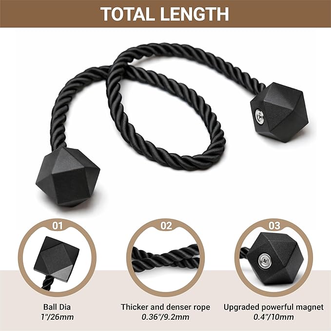 Hion Magnetic Curtain Tiebacks Black 2pcs, Curtain Tiebacks Buckles Holdbacks Holders Hooks Clip for Home Bedroom Office Decorative Curtain Hion