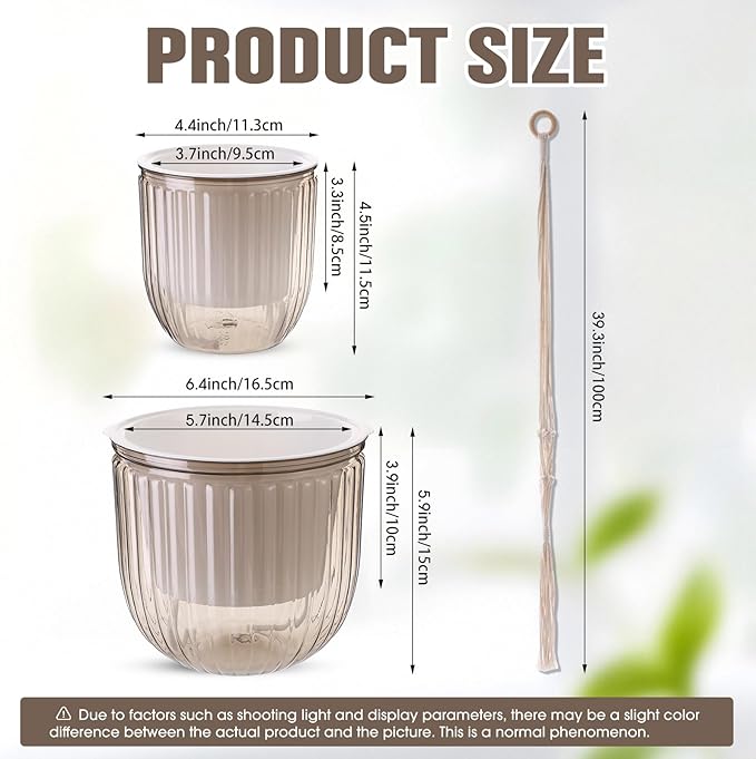 6 Pack Self Watering Hanging Planters Indoor Flower Pots(4.5 +6.5) Visible Water Level Markers 3 Hanging Ropes with Drainage Holes for Indoor Outdoor Garden Home Decor Supplies(Grey) Yiyiring