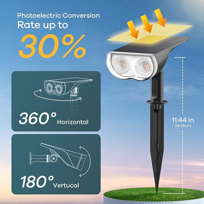 Linkind Solar Lights Outdoor Waterproof IP65, StarRay Dusk-to-Dawn Outdoor Solar Lights, 3 Lighting Modes Solar Spot Lights Outdoor for Garden, Yard, Landscape (Daylight, 4 Pack) Linkind
