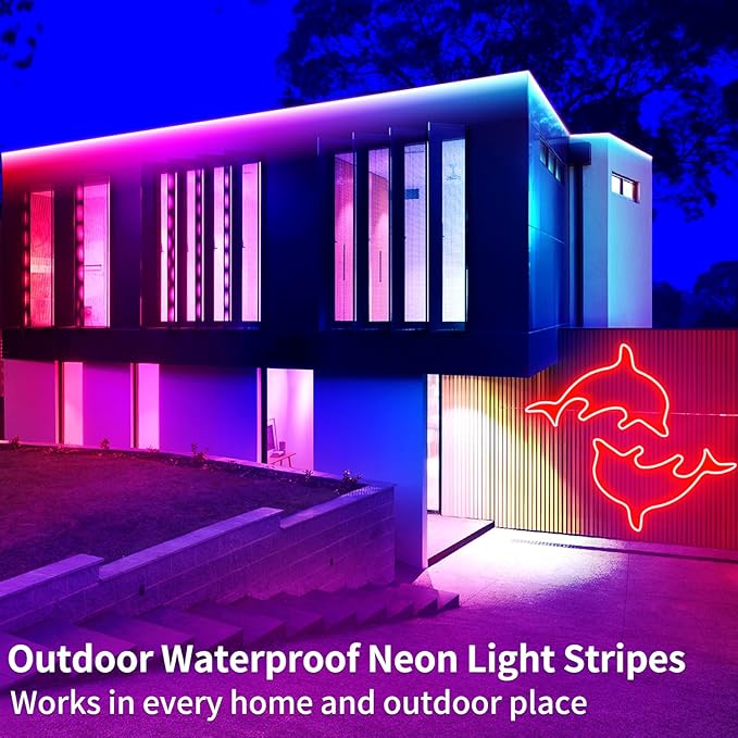 50ft RGB LED neon Rope Lights LED neon Lights with Remote Control/APP Control IP65 Waterproof Flexible Neon LED Strip Lights for Bedroom Room Outdoors Décor segrass