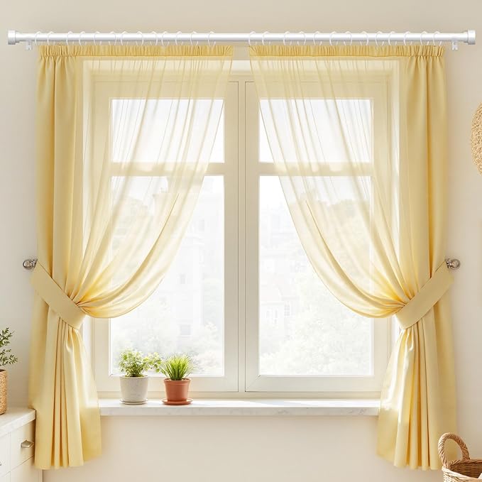 Curtain Rods for Windows 28 to 48, 1 Inch Adjustable White Heavy Duty Curtain Rod, Modern Style Indoor Outdoor Drapery Rods with End Caps, Size 32" - 60" TimeForest
