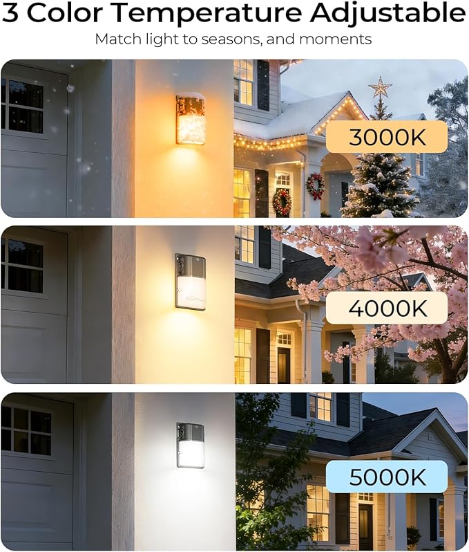 CINOTON 30W 3CCT LED Wall Pack Light with Dusk to Dawn Sensor, 3000K/4000K/5000K Selectable, 3600LM, Outdoor Wall Lights IP65 Waterproof LED Security Flood Lighting for Garage Porch UL-Listed 4 Pack CINOTON