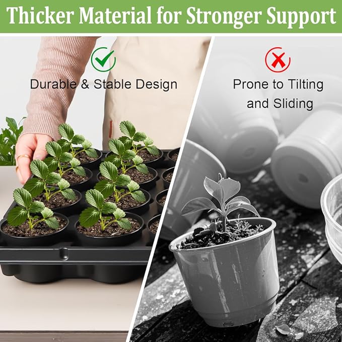 3 Inch Plastic Plant Pots 100 Pcs with 5 Pcs 20 Cell Seed Starter Trays, Thick Black Small Nursery Pots and Propagation Shuttle Trays for Seed Starting, Plant Propagation Starter Kit 5 Sets RooTrimmer