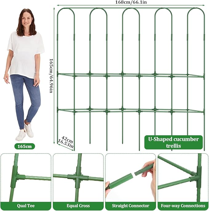 Cucumber Trellis for Raised Bed 5.4x5.5ft U-Shape Adjust Metal Garden Trellis for Climbing Plants Outdoor with Climbing Net Vegetable Arch Trellises Support Plant for Tomato Pea Fruit Squash Trellises LifeisLuck