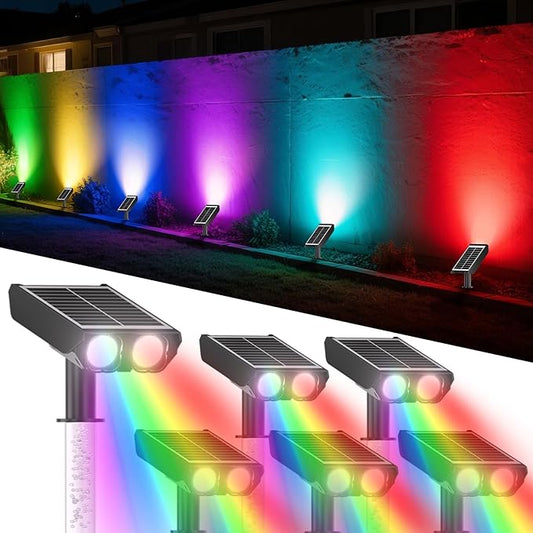 RGB Solar Spot Lights Outdoor with PC Light Guide Column, 8 Lighting Modes Christmas Landscape Lighting, IP65 Waterproof Solar Color Changing Lights Outdoor for Garden Yard Tree Pathway, 6Pack Rootora