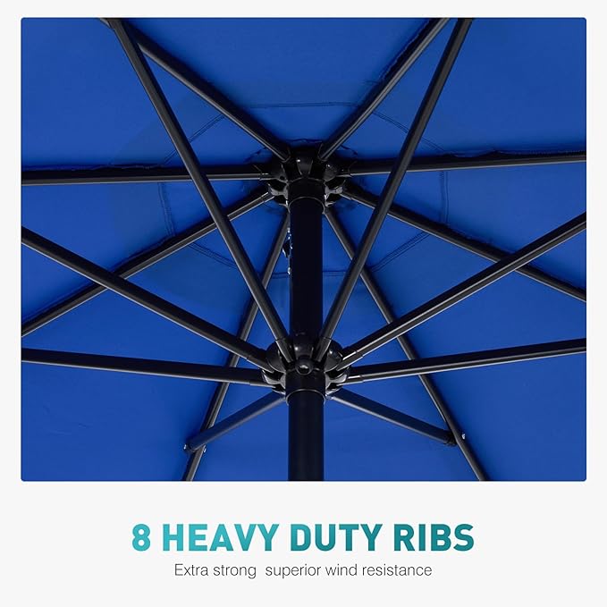 OLIXIS 9ft Patio Umbrella with Tilt and Crank Button & 8 Sturdy Ribs Waterproof, Patio Table Umbrella Perfect for Poolside, Terrace, Beach and Outdoor Restaurant, Blue OLIXIS