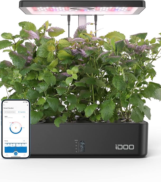 iDOO Hydroponics Growing System Kit 12Pods, Christmas Gifts for Women Mom, Herb Garden Indoor with LED Grow Light for Home, Built-in Fan, Auto-Timer, Adjustable Height Up to 11.3", 12Pods WiFi-Black idoo
