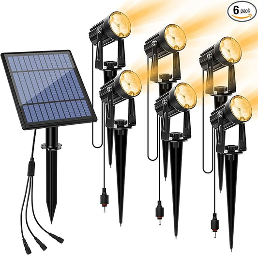 APONUO Metal Outdoor Solar Landscape Lights, Waterproof Spotlight 6-in-1 for Yard Landscape Lighting, Auto On/Off for Pathway, Driveway, Patio (Warm White) APONUO