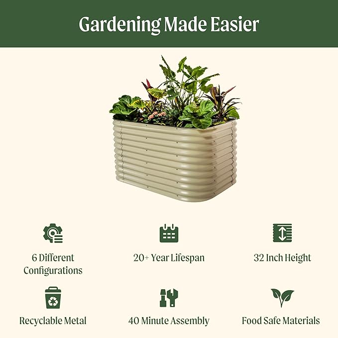 32" Extra Tall Raised Garden Bed Kits, 3.5 x 5 x 2.7ft Raised Planter Box Outdoor, 2 x 6.5 x 2.7ft Deep Root 6 in 1 Modular Metal Raised Beds for Gardening Vegetables Flowers Fruits - Modern Gray VegoGarden