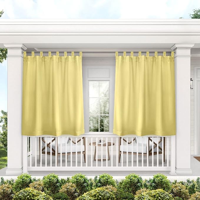 Exclusive Home Cabana Solid Indoor/Outdoor Light Filtering Hook-and-Loop Tab Top Curtain Panel Pair, 54"x63", Sundress Exclusive+Home