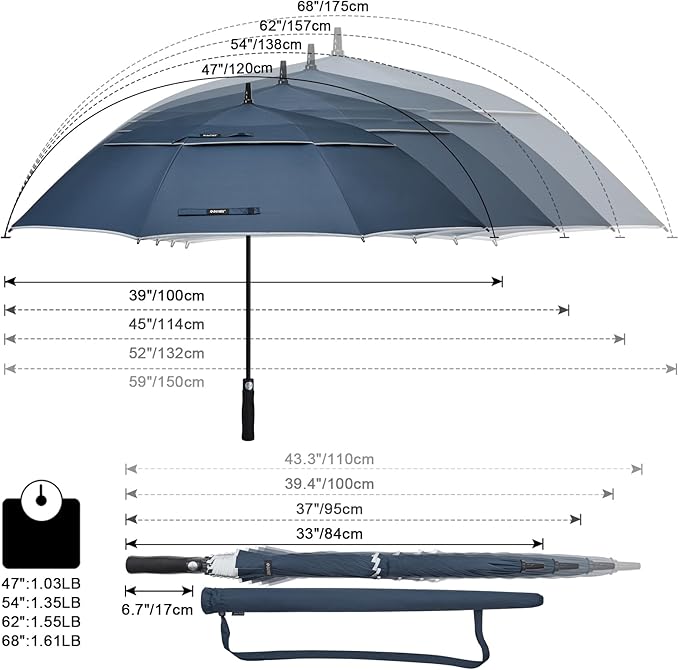 G4Free 47/54/62/68/72 Inch Automatic Open Golf Umbrella Oversize Extra Large Double Canopy Vented Windproof Waterproof Stick Umbrellas G4Free