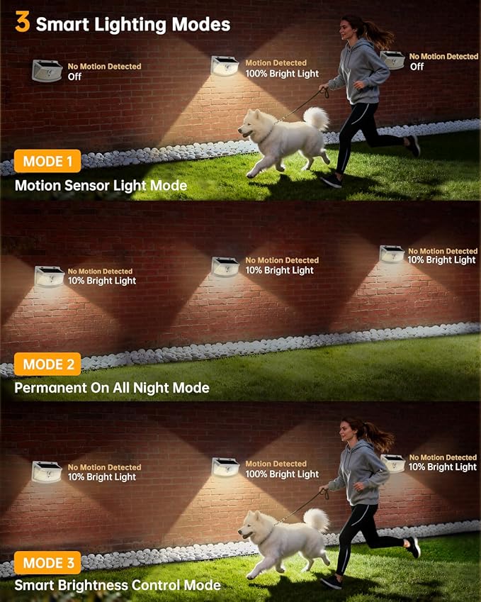 Aootek New Solar Motion Sensor Lights 120 LEDs with Lights Reflector,270° Wide Angle, IP65 Waterproof, Step Lights for Front Door, Yard, Garage, Deck (White, Warm White, 4-Pack) Lightupeveryconer