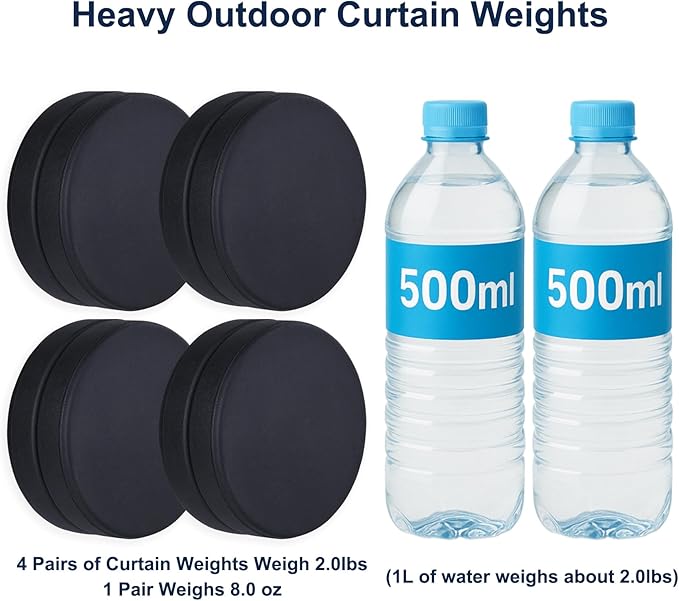 2LB Heavy Duty Outdoor Curtain Weights, Strong Magnetic Gazebo Curtain Weights, Rubber Covered Waterproof Drapery Weight, Prevent Curtain Liner from Blowing Around, Black, 4 Pairs LEVOSHUA