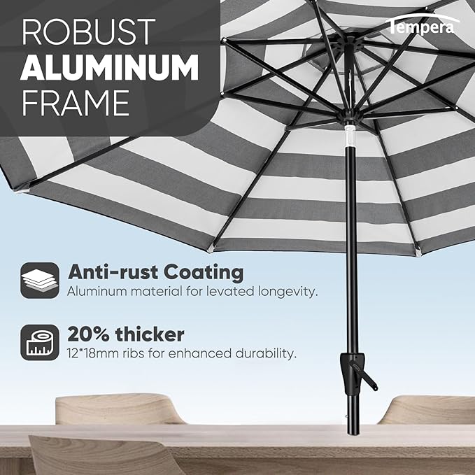 Tempera Patio Market Outdoor Table Umbrella with Auto Tilt and Crank, Large Sun Umbrella with Sturdy Pole & Fade Resistant Canopy, Easy to Set TemperaPatioLife