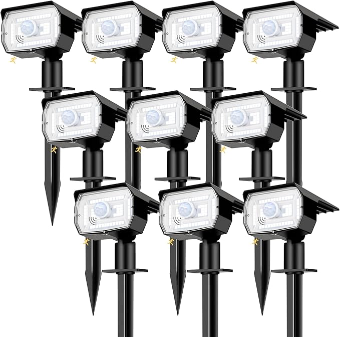 nipify 10 Pack Solar Lights Outdoor Waterproof, 3 Modes Motion Sensor Spot Lights,Solar Powered Spotlights 2-in-1 Auto On/Off Landscape Lighting for Outside Yard Wall Garden, Cool White Nipify