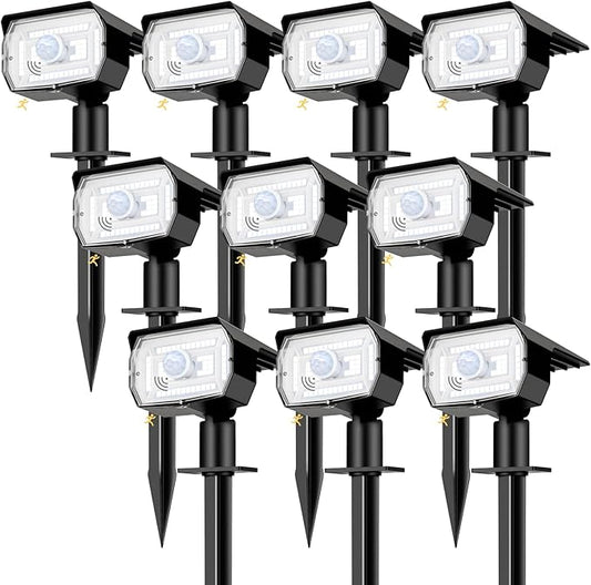 nipify 10 Pack Solar Lights Outdoor Waterproof, 3 Modes Motion Sensor Spot Lights,Solar Powered Spotlights 2-in-1 Auto On/Off Landscape Lighting for Outside Yard Wall Garden, Cool White Nipify