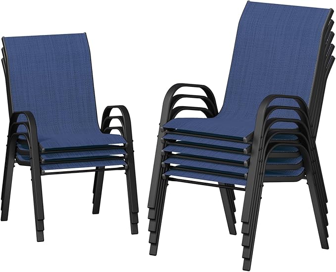 UDPATIO Patio Chairs Set of 8, Stackable Outdoor Dining Chairs with High Back, Breathable Textilene Fabric Outdoor Chair All Weather, 350LBS Capacity for Garden, Backyard (Blue) UDPATIO